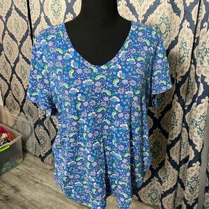 LOFT Blue Floral Short Sleeve Top